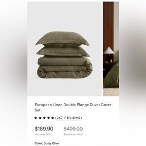 Quince European linen Double Flange Duvet cover set 
Dusty Olive